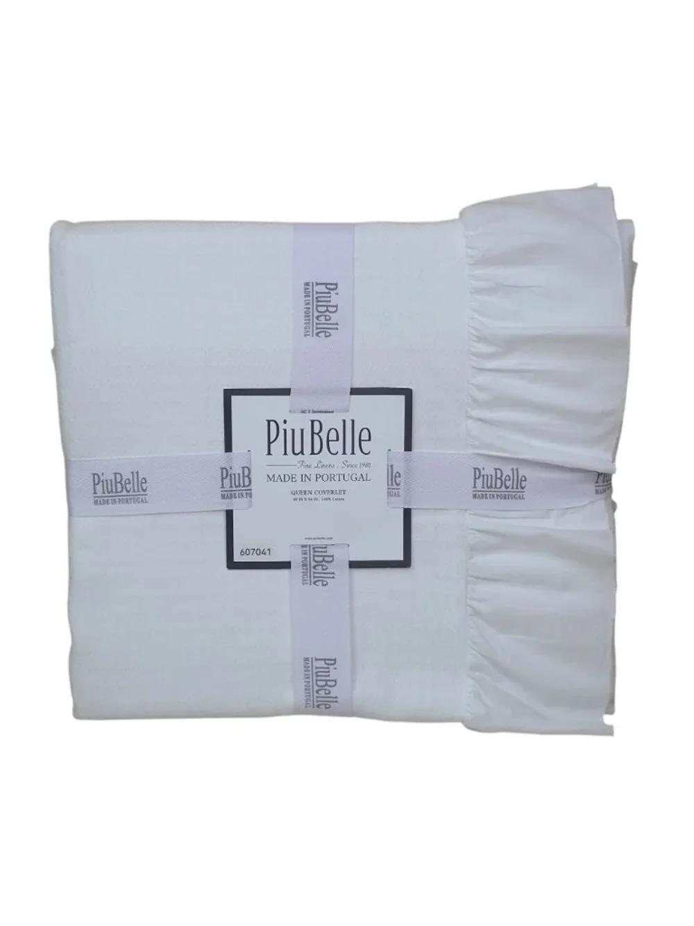PiuBelle Queen Coverlet 100% Cotton Ruffled Edge 88x94 Made In Portugal White